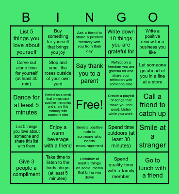 Joyful June Wellness Challenge Bingo Card