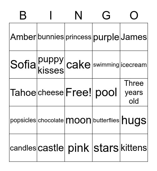 KATELYN'S THREE ! ! !  Bingo Card