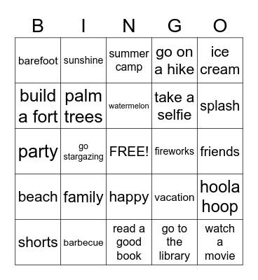 Summer Break!! Bingo Card