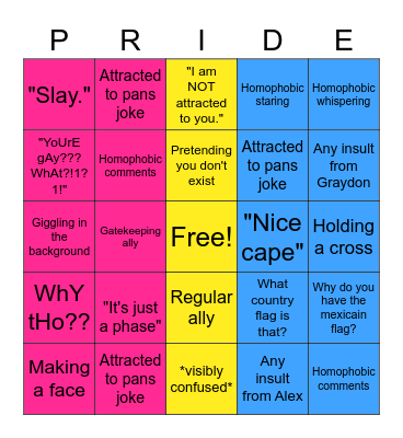 Comments about Sam's pan flag Bingo Card
