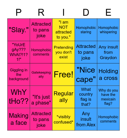 Comments about Sam's pan flag Bingo Card