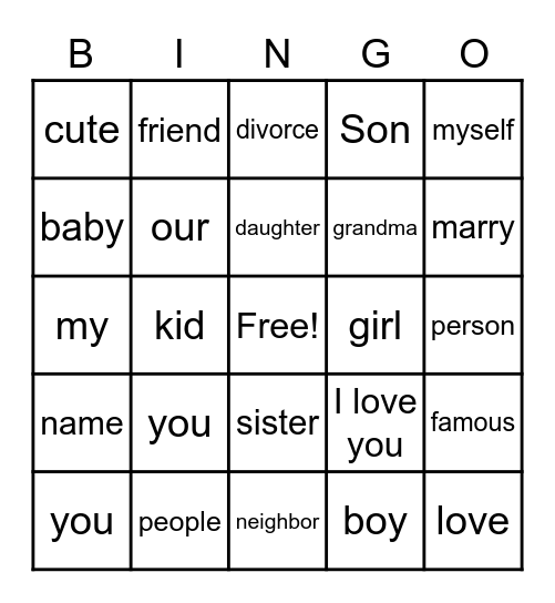 Family, Friends, & People Bingo Card