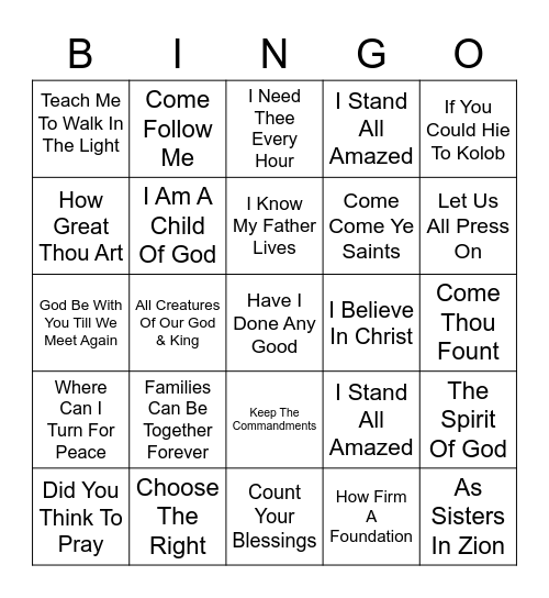 Hymns - Singo Bingo Card