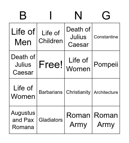 Rome Republic Bingo Card