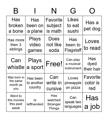 Find Someone Who Bingo Card