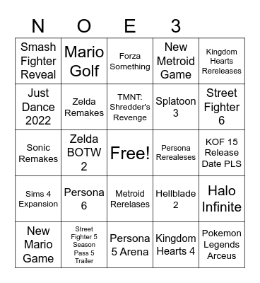 E3 Bingo Card