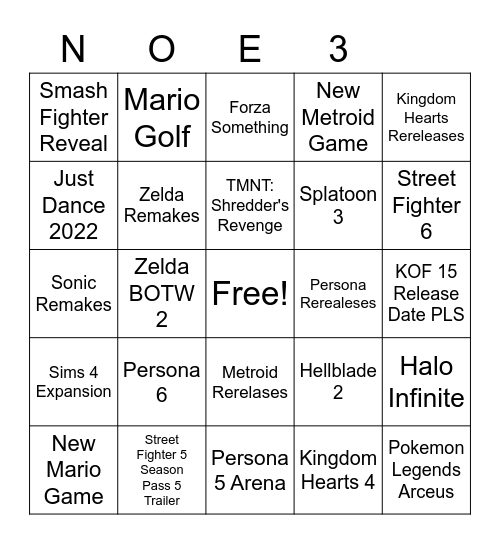 E3 Bingo Card