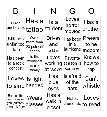 Verizon Bingo Card