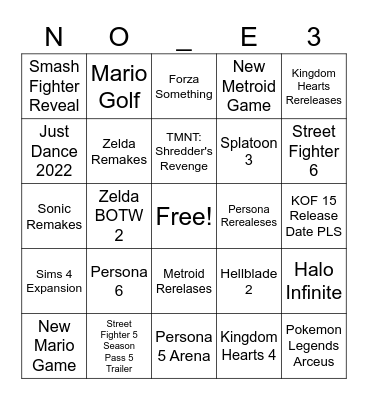 E3 Bingo Card