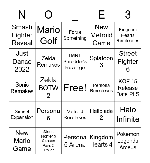 E3 Bingo Card