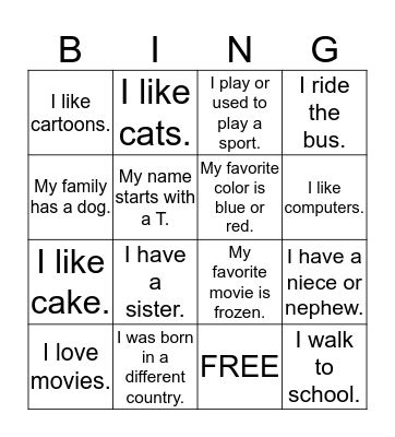 People's Bingo! Bingo Card