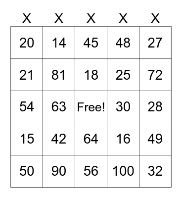 Multiplication BINGO Card