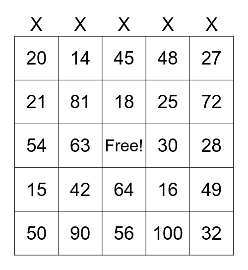 Multiplication BINGO Card