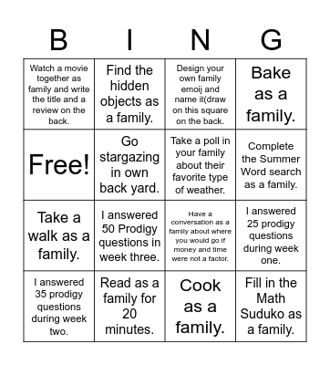 21st Century Summer Program Bingo Card