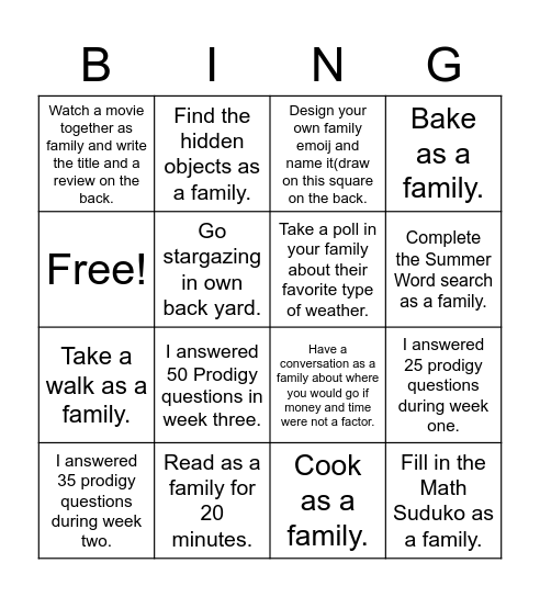 21st Century Summer Program Bingo Card