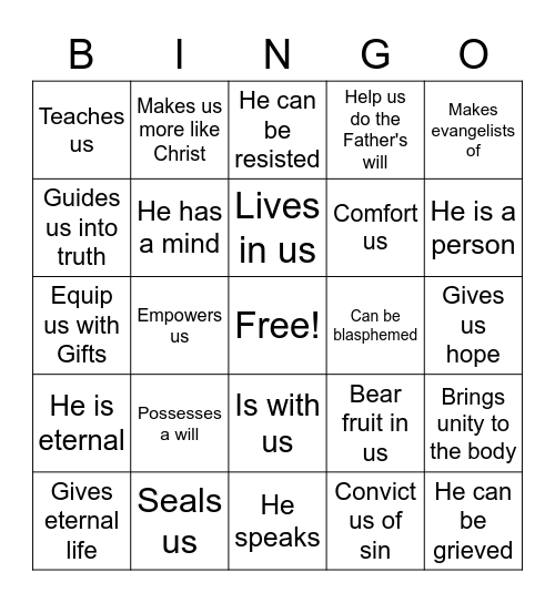 Holy Spirit Bingo Card