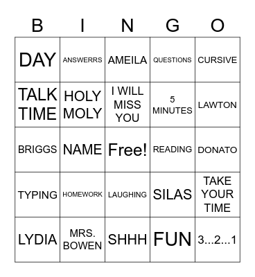 4TH GRADE Bingo Card