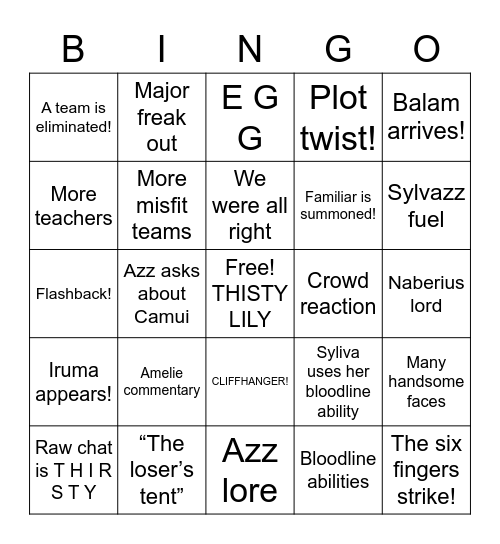 Kallego VS Azz DEATH BATTLE Bingo Card