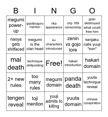 CULLING GAMES BINGO Card