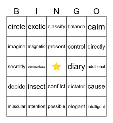 Spanish-English Cognates Bingo Card