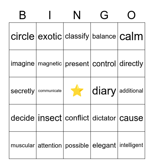 Spanish-English Cognates Bingo Card