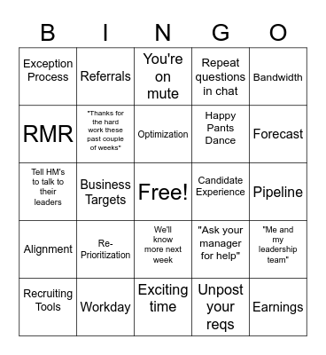 Salesforce Recruiting All Hands Bingo! Bingo Card
