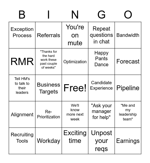 Salesforce Recruiting All Hands Bingo! Bingo Card