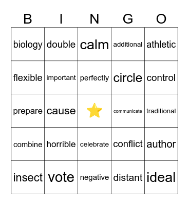 Spanish-English Cognates Bingo Card