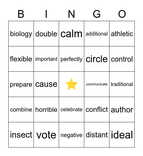 Spanish-English Cognates Bingo Card