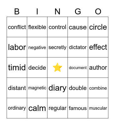 Spanish-English Cognates Bingo Card