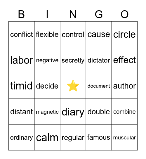 Spanish-English Cognates Bingo Card