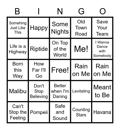 Name that Tune Bingo Card