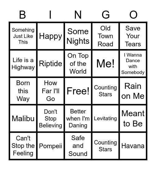 Name that Tune Bingo Card