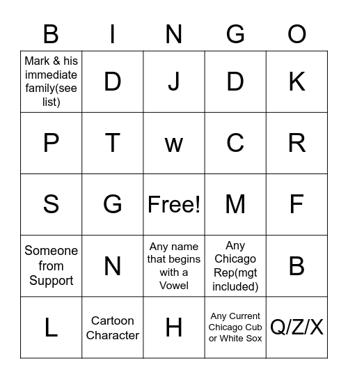 Untitled Bingo Card