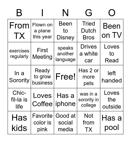 Networking Bingo Card