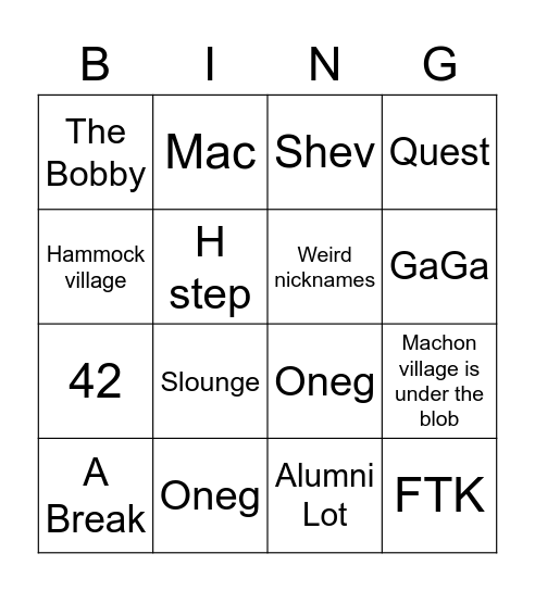 What did you say? Camp Lingo Bingo! Bingo Card