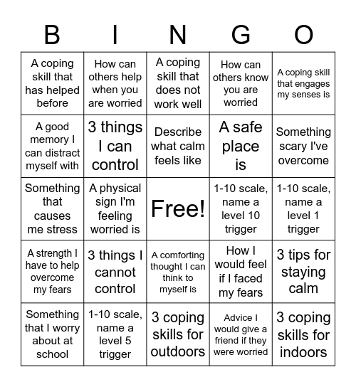 Anxiety Bingo Card