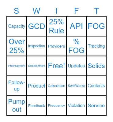SwiftComply FOG & Pretreatment Bingo! Bingo Card