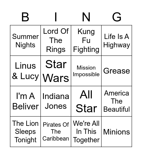 Popular - Singo Bingo Card