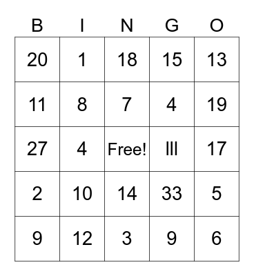 Number ID Bingo Card