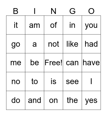Sight Words - List 1 Bingo Card