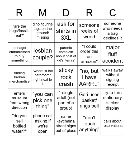 RMDRC Bingo Card