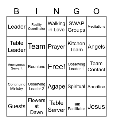 Kairos Outside Bingo Card