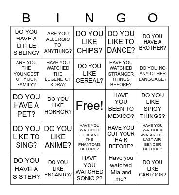 Untitled Bingo Card
