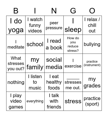 Stress Bingo Card