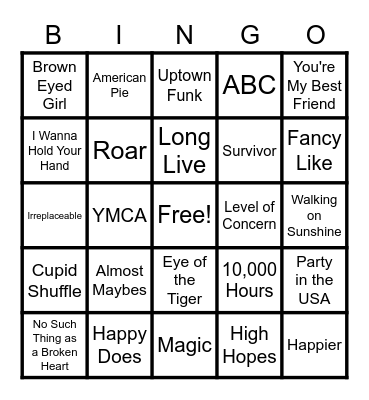 Name that Tune Bingo Card