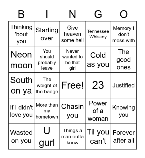Today's Country Bingo Card