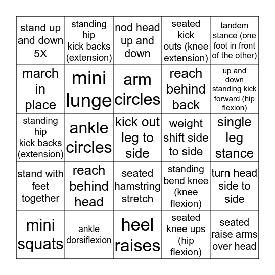 Balance Bingo Card