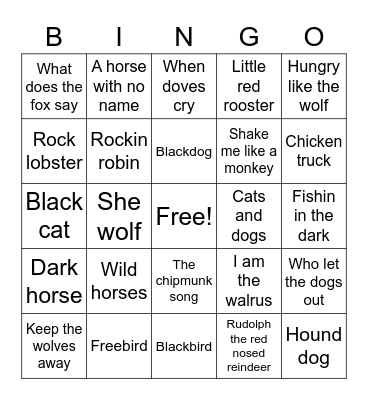 Animals Bingo Card