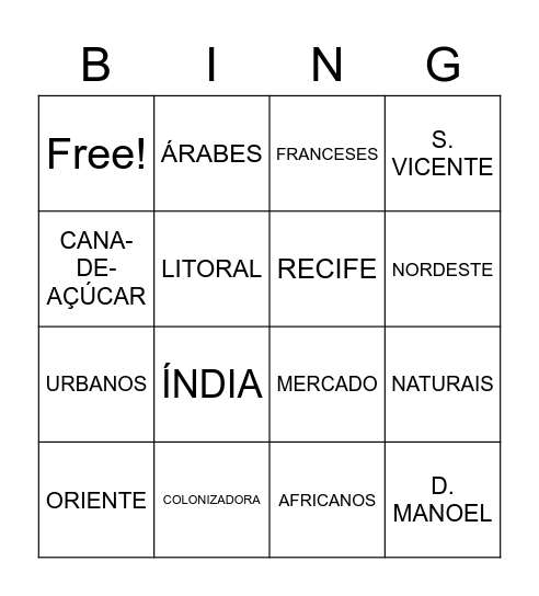 ENGENHO DA CANA-DE-AÇÚCAR Bingo Card